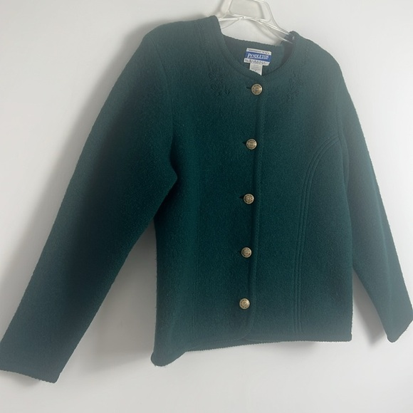 Vintage Pendelton Women's Green 100% Virgin Wool Embroidered Jacket Classic Sz S - Picture 2 of 10